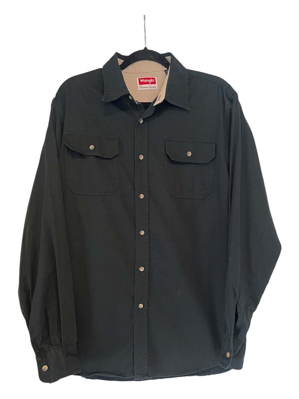 Wrangler Black 100% Cotton Western Utility Long Sleeve Button Up Work Shirt-M